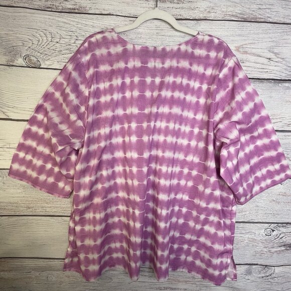 Catherines Blouse Size 2X Petite Purple Pink Soutache Trim Tunic Tie Dye BOHO - Picture 11 of 16